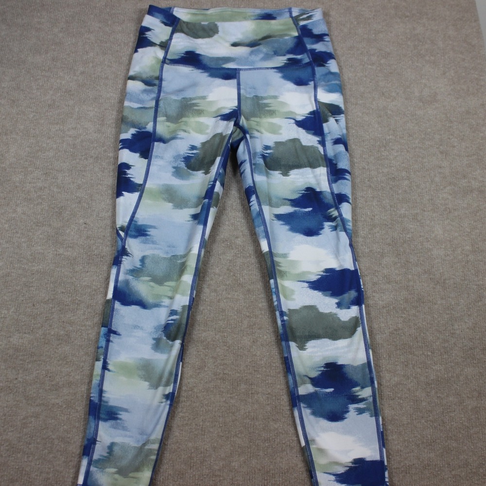 Reebok Womens Blue Green Abstract Watercolor Print High Rise Leggings REW233LE06